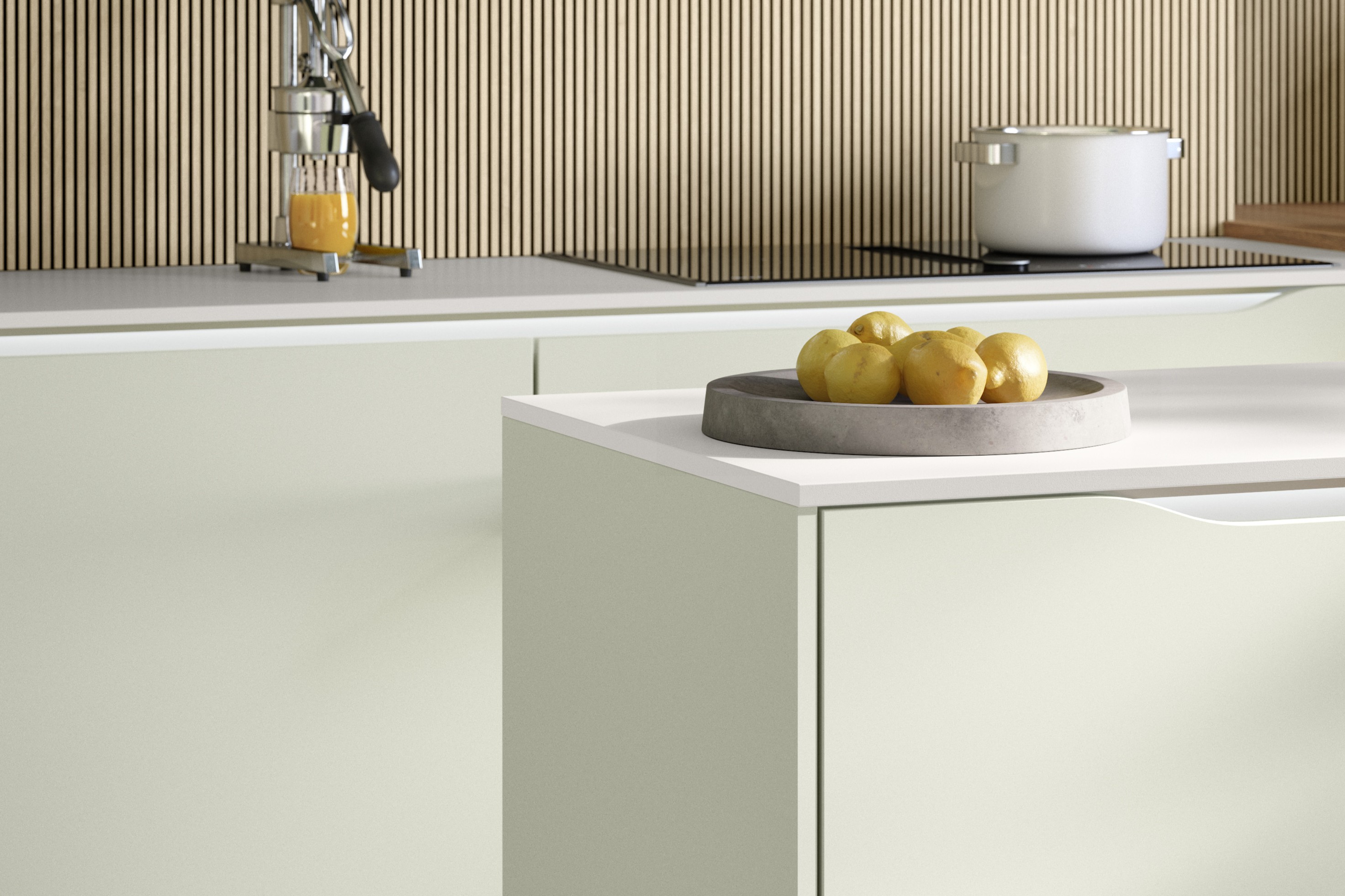 NOBILIA Jadegrün mit Neff Geräten, Fokus auf Kücheninsel