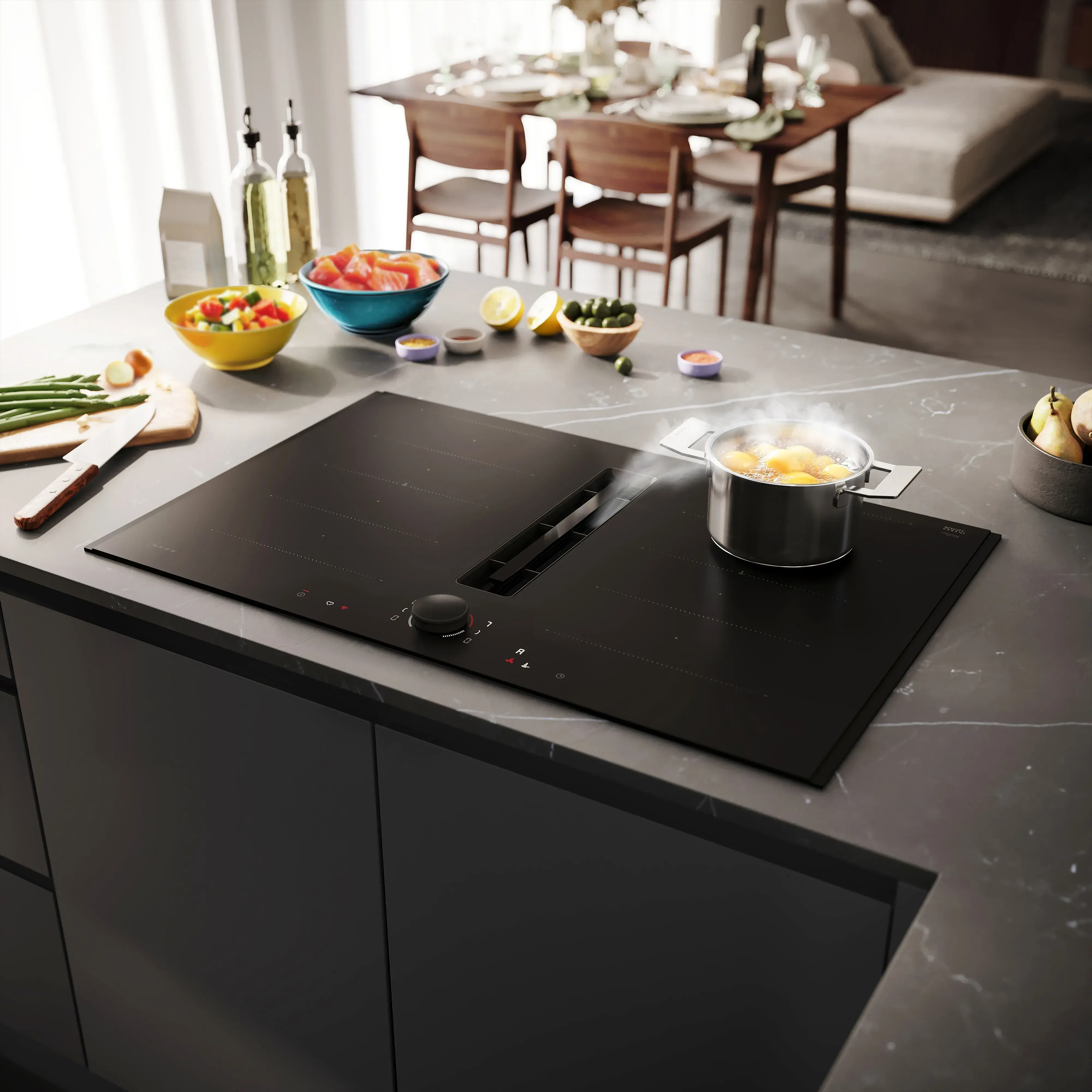 NEFF Collection MATT Black Design Induktionskochfeld mit integriertem Kochfeldabzug